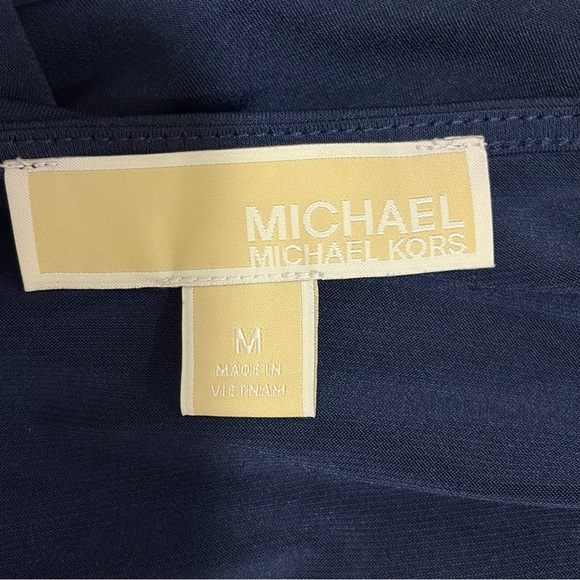 Michael Kors Lace Up Bell Sleeve Stretch Cocktail Dress in True Navy - Picture 8 of 8